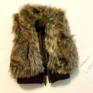 NWT Starting Out Brown Tones Faux Fur Vest 3 month